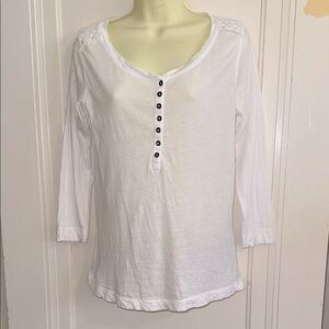 LRL Lauren Jeans Co Ralph Lauren White  Thin Cotton Knit Top with 3/4 sleeves